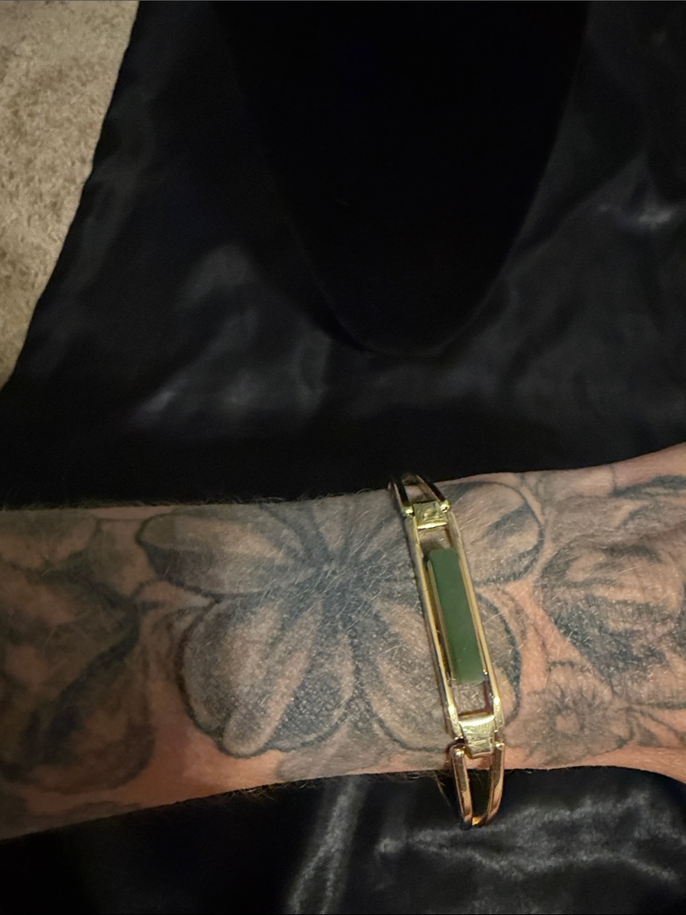 Avon Gold-Tone Bracelet with Green Inset